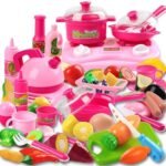 42 Piece Kitchen Cooking Set Girls Boys Fruit Vegetable Tea Playset Toy for Kids Early Age Development Educational Pretend Play Food Assortment Set