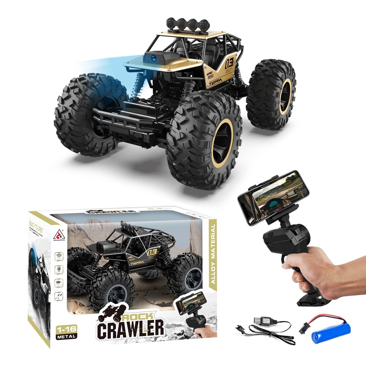 2095-3_副本 1:16 Rock Crawler Camera RC Car – WiFi FPV Off-Road Remote Control Car - Image 1
