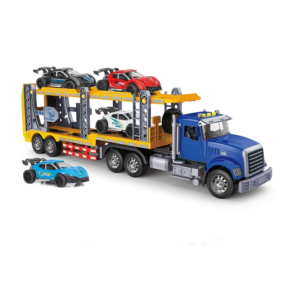 3582356-1200-1200 Car Carrier Transport Truck Toy Set with 4 Racing Cars – Kids Transport Vehicle Toy - Image 1