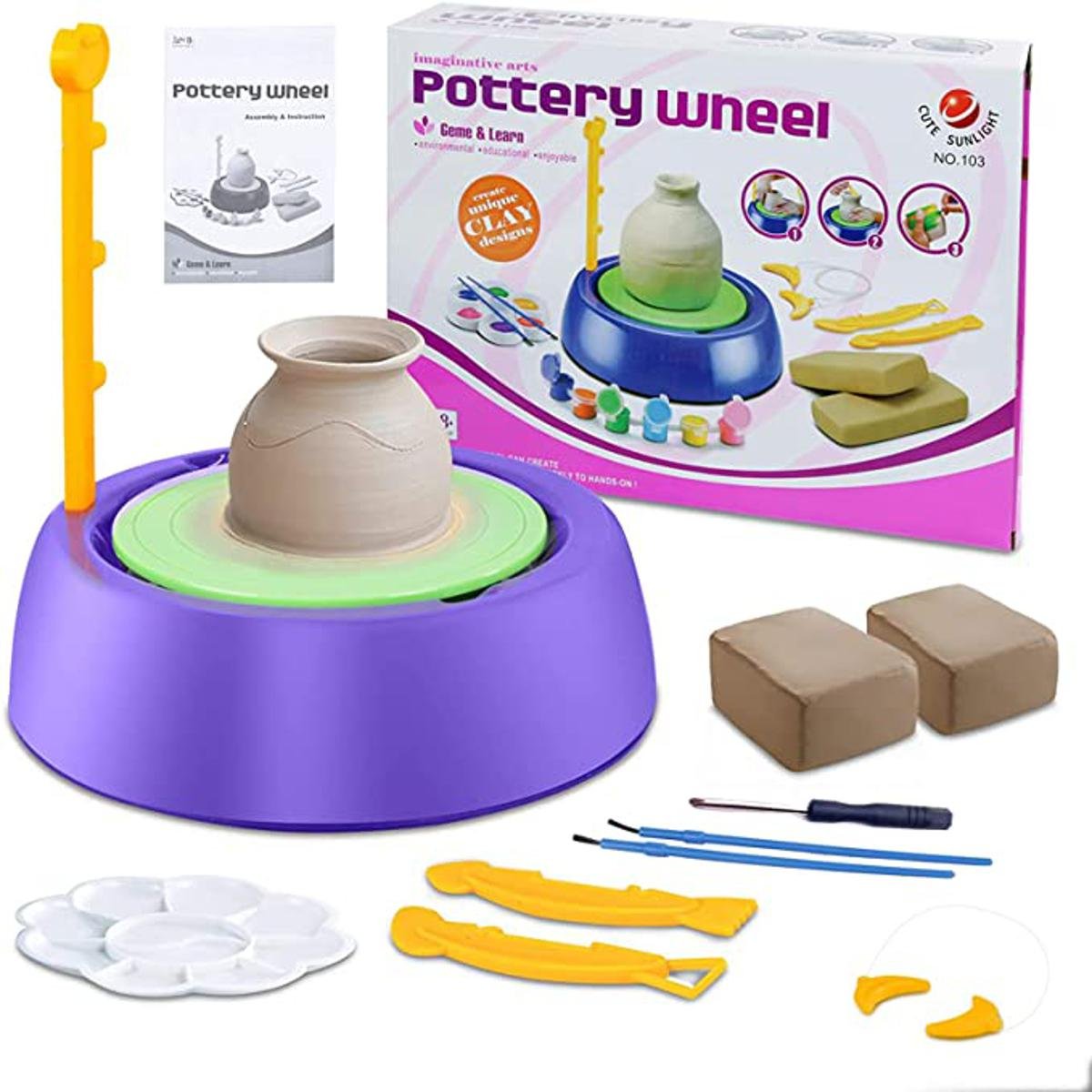8d05d52ee4d7b9c4cb68ecc33989c4bb Electric Pottery Wheel Arts Craft Learning Sculpture Educational Toy Gift for Girls Boys Kids Children Toddlers Beginners (22x22cm) - Image 1