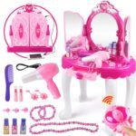 Toddler Makeup Table with Mirror and Chair, Kids Makeup Vanity Set with Accessories and Lights and Music Sound for Girls, Toddlers - Image 4