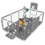 Baby Playpen Kids Safety Round Zipper Door Infant Activity Center Portable Grey