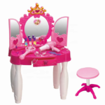 Toddler Makeup Table with Mirror and Chair, Kids Makeup Vanity Set with Accessories and Lights and Music Sound for Girls, Toddlers