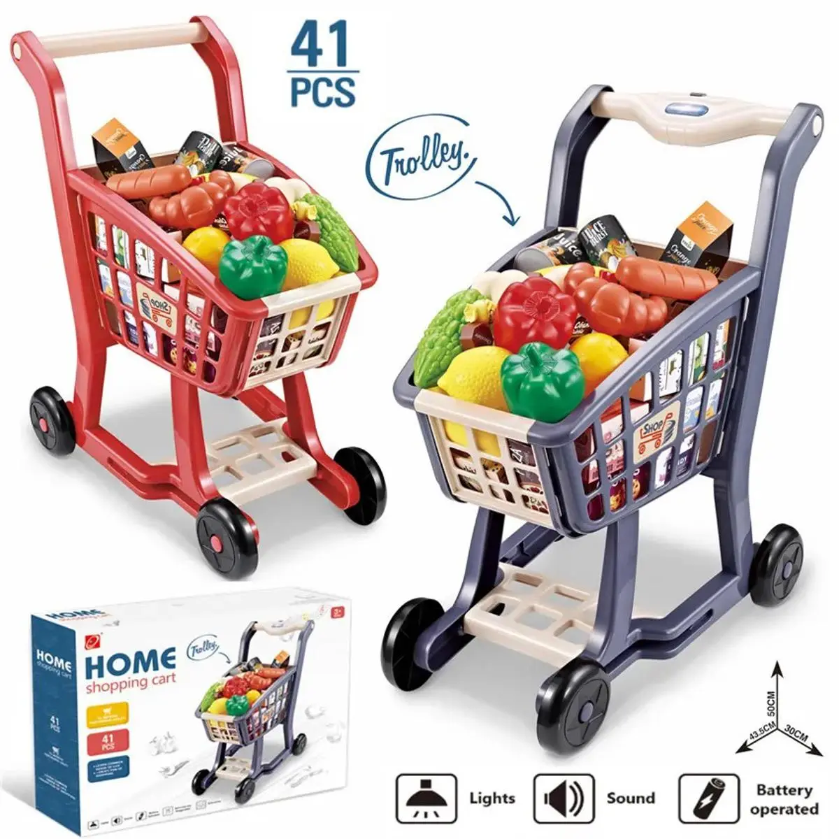 0969660_childrens-simulation-supermarket-shopping-cart-set-lighting-music-fruit-and-vegetable-cart-toy-troll 41 Pcs Kids Supermarket Shopping Cart Toy Set with Lights & Music - Image 1