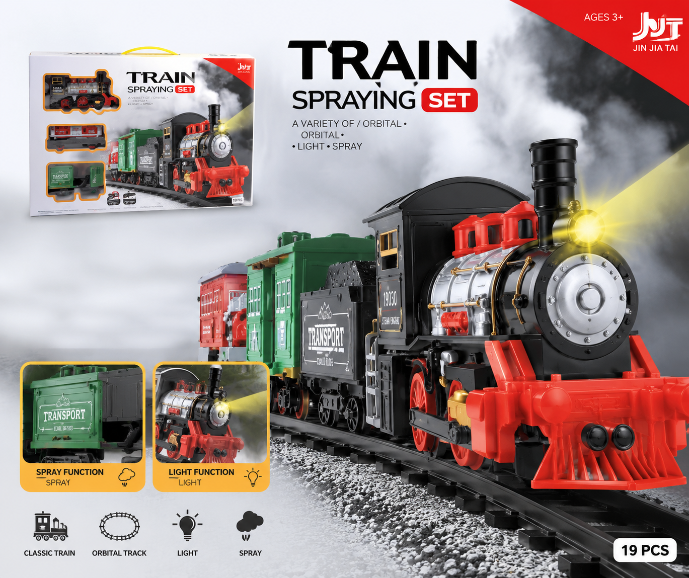 0b1e2e49-653d-4b2b-a5db-1c35cc772755 Kids Electric Steam Spray Train Set with Light & Sound - Image 1