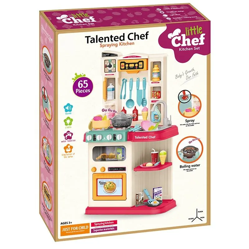 FrwpP8qLWLnDjW65Eygn99tyw06jVrHHfXDEySt1 Talented Chef Little Chef Kitchen Play Set – 65 Pieces | Spray, Light & Sound - Image 1
