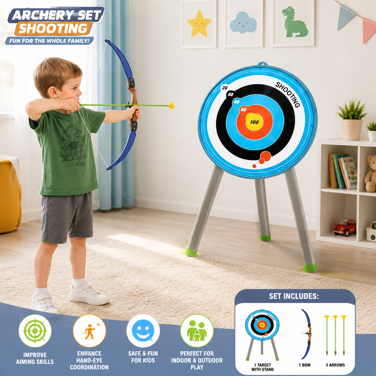 aed706ed-fd0d-4bfa-b39e-a0a2484c0ffb Kids Archery Target Shooting Set with Bow & Arrows - Image 1